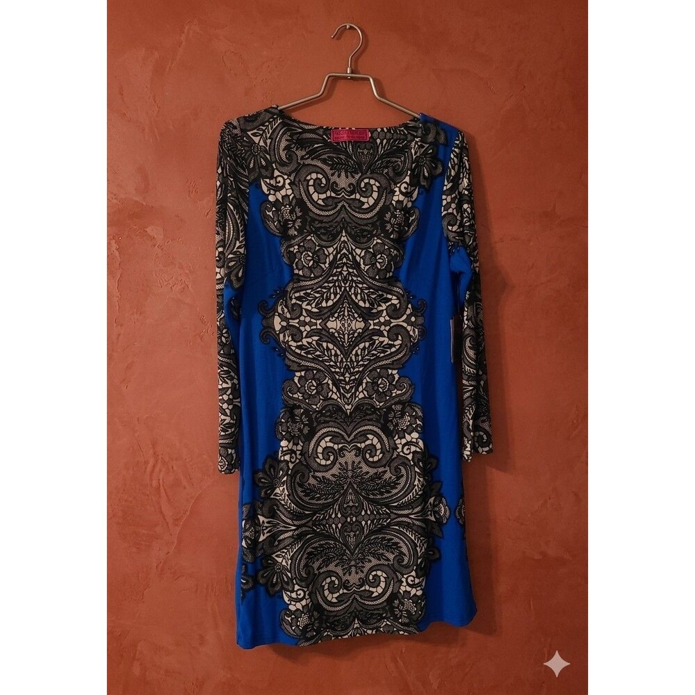Melissa Masse  Dress Blue Black White | Slimming Panel Stretch | NWT | Sz L